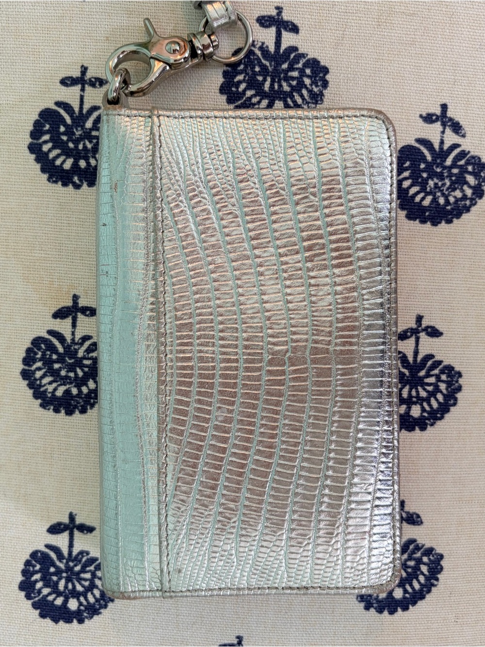 Brahmin Silver Croc-Embossed Zip Wristlet with Logo Plate - Picture 2 of 3